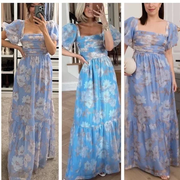 Abercrombie & Fitch Emerson Organza Puff Sleeve Maxi Dress Tie Back MP - Picture 11 of 11